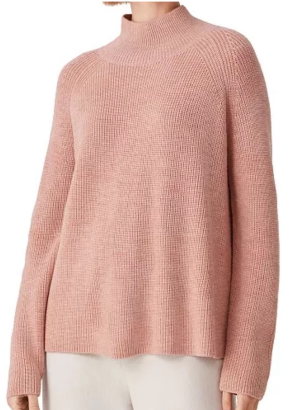 EILEEN FISHER Pink Merino Wool Mock Neck SWEATER PM